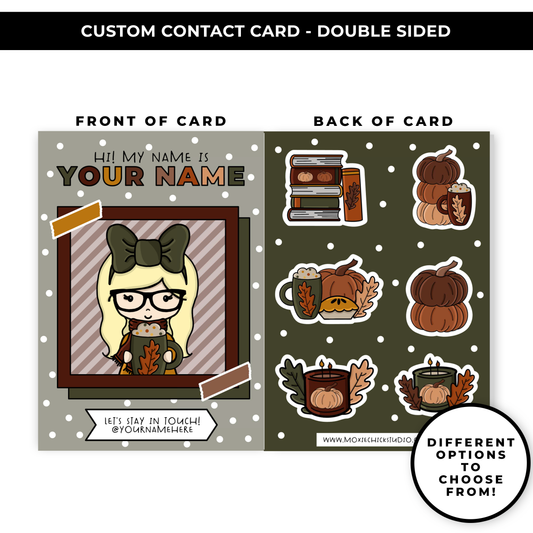 TRADING CARD STYLE CONTACT CARDS - THEME: COMFY FALL DOODLES - DOUBLE SIDED - NEW RELEASE