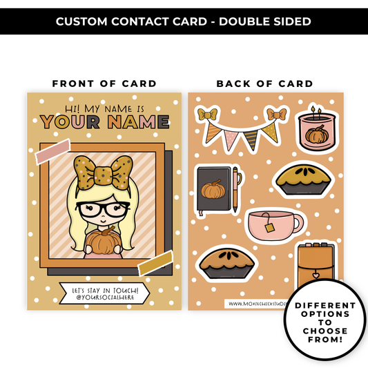 TRADING CARD STYLE CONTACT CARDS - THEME: FALL DOODLES - DOUBLE SIDED - NEW RELEASE