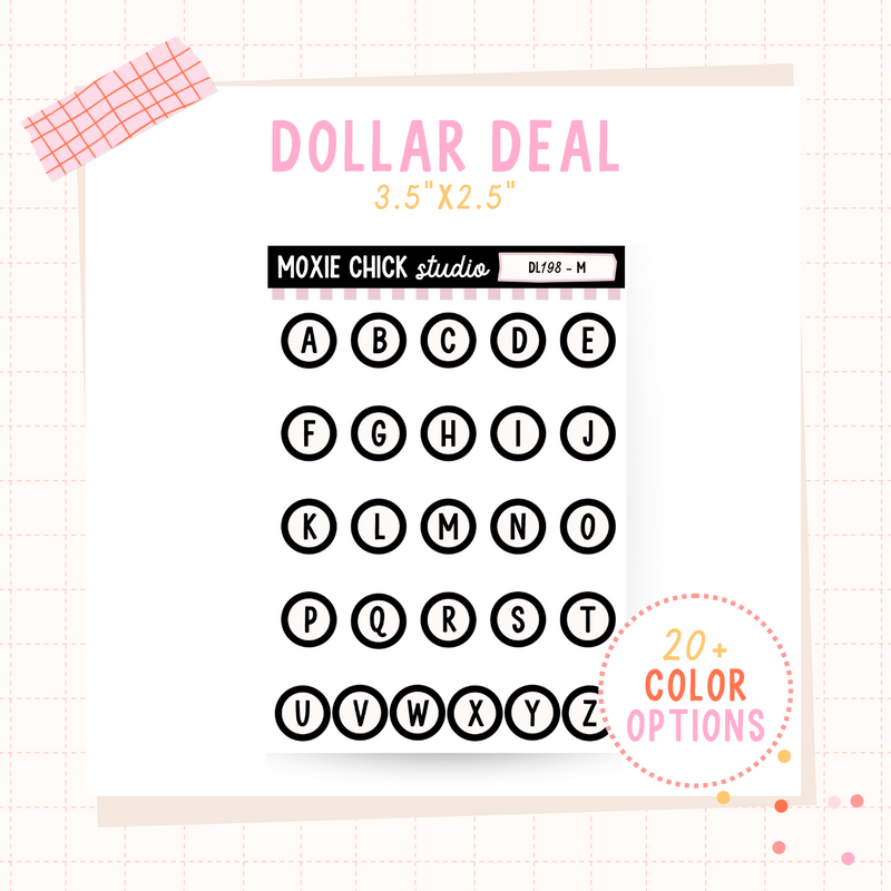 Alphabet Letter Circles - Dollar Deal Sticker Sheets – Perfect for On-the-Go Planners & Journals)