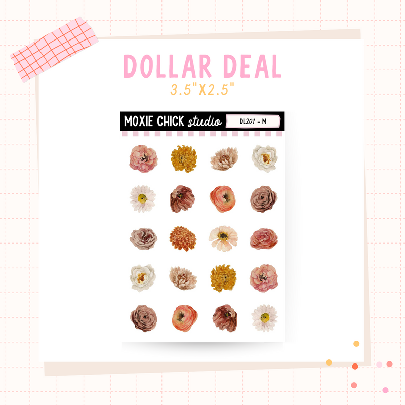 Floral Deco #1 - Dollar Deal Sticker Sheets – Perfect for On-the-Go Planners & Journals)