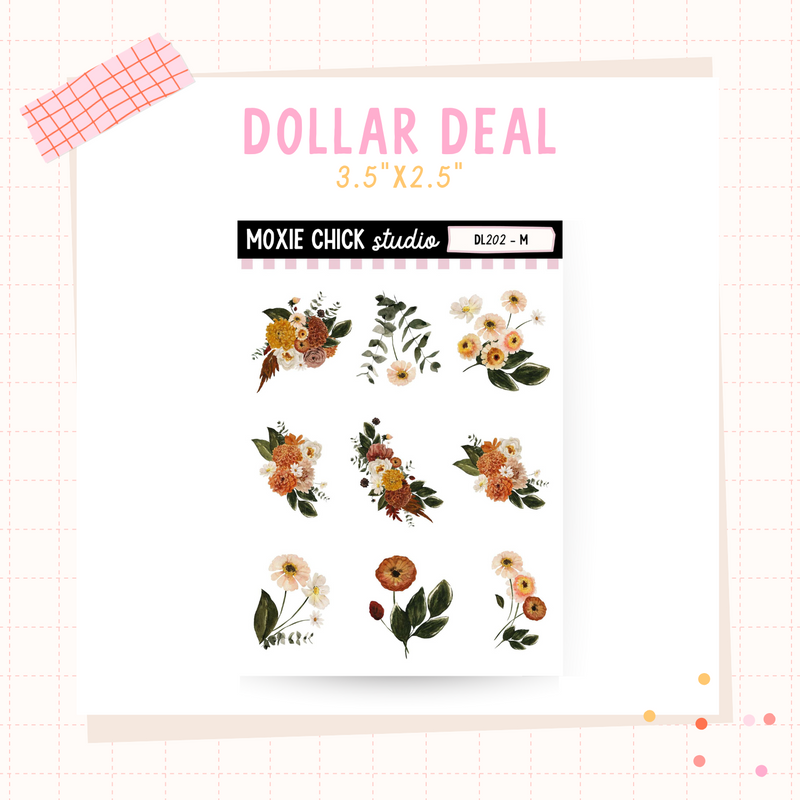 Floral Deco #2 - Dollar Deal Sticker Sheets – Perfect for On-the-Go Planners & Journals)