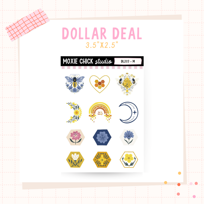 Floral Bee Small Deco - Dollar Deal Sticker Sheets – Perfect for On-the-Go Planners & Journals)