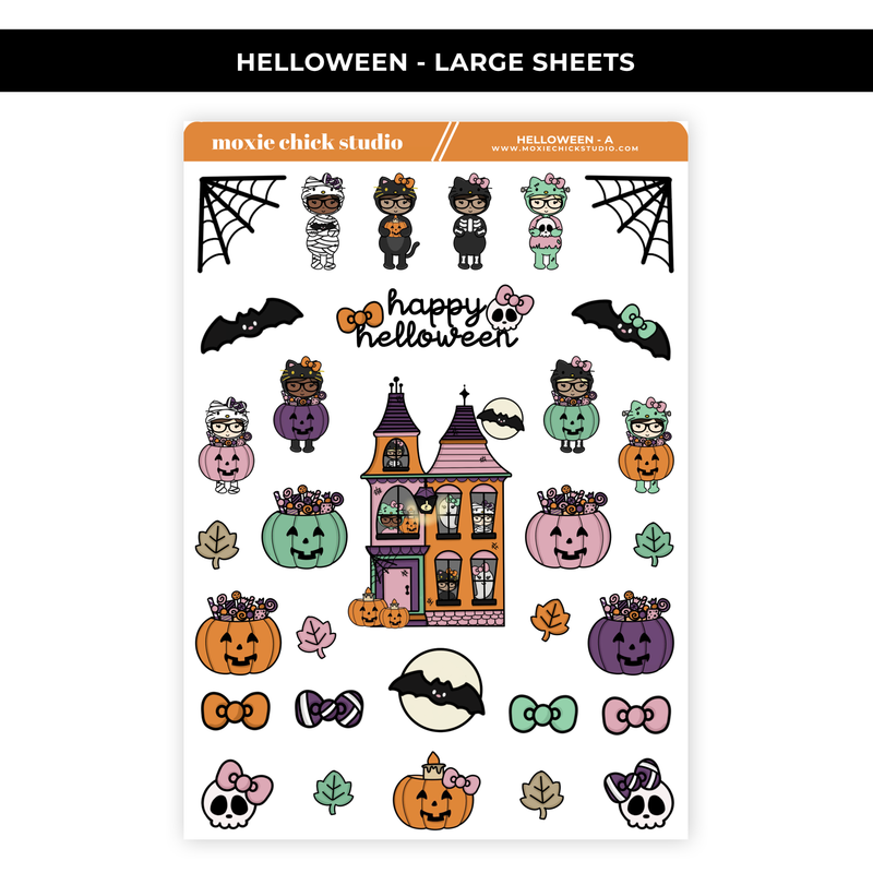 HELLOWEEN MOXIE CHICKS (HAND DRAWN) LARGE STICKER SHEETS - NEW RELEASE