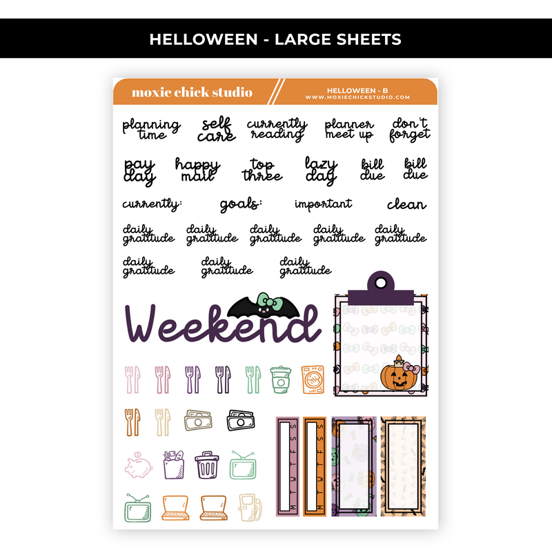 HELLOWEEN MOXIE CHICKS (HAND DRAWN) LARGE STICKER SHEETS - NEW RELEASE