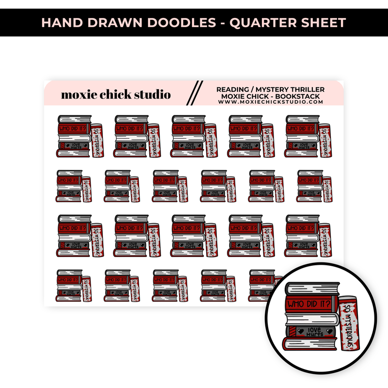 BOOKSTACK MYSTERY READ (HAND DRAWN) / QUARTER SHEET / NEW RELEASE