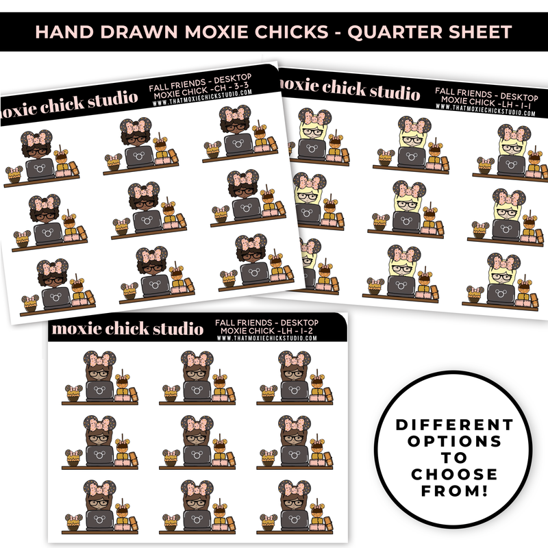 FALL FRIENDS MOXIE CHICK DESKTOP SCENE (HAND DRAWN) / QUARTER SHEET