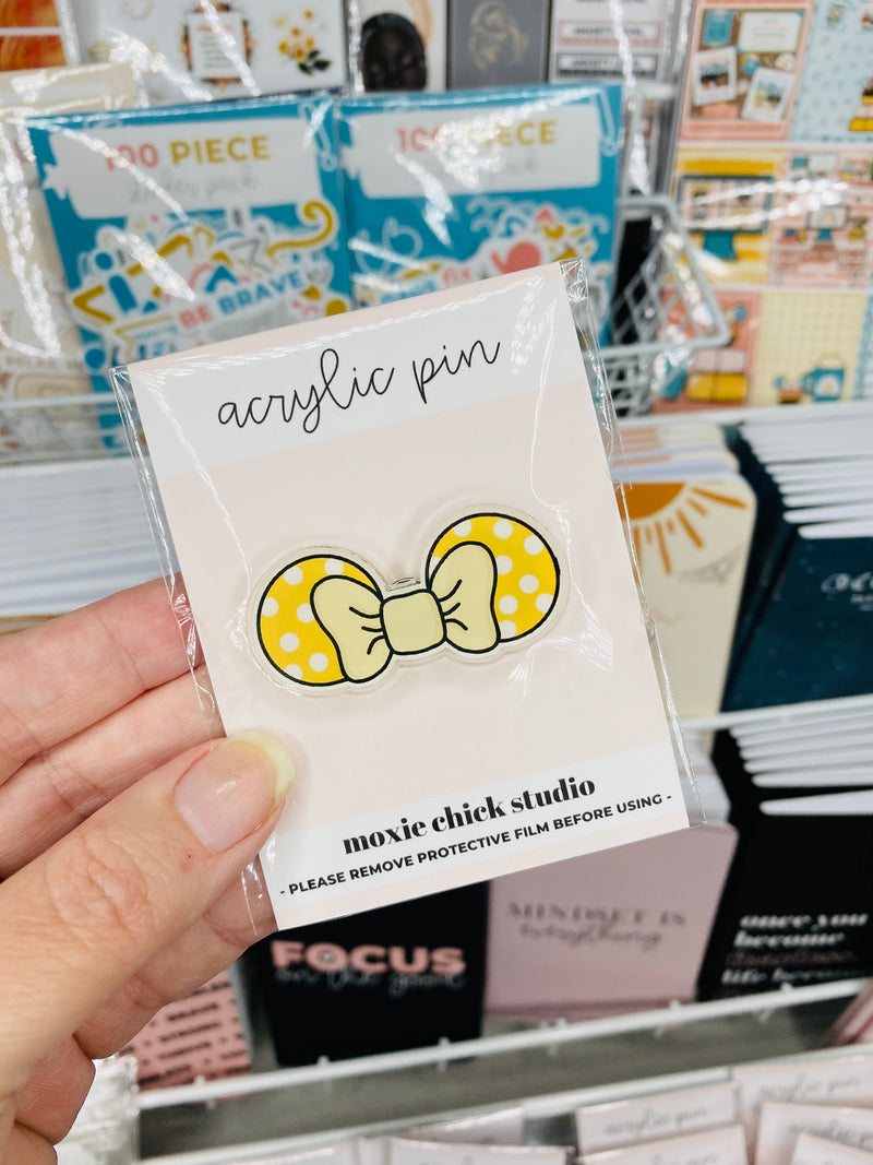 YELLOW BOW 2" ACRYLIC PIN